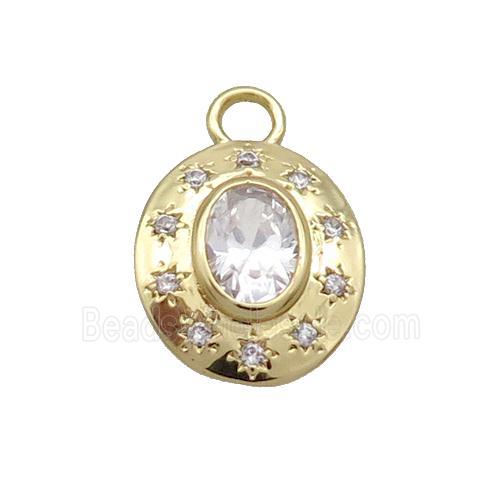 Copper Oval Pendant Pave Zircon Clear Crystal Glass Gold Plated
