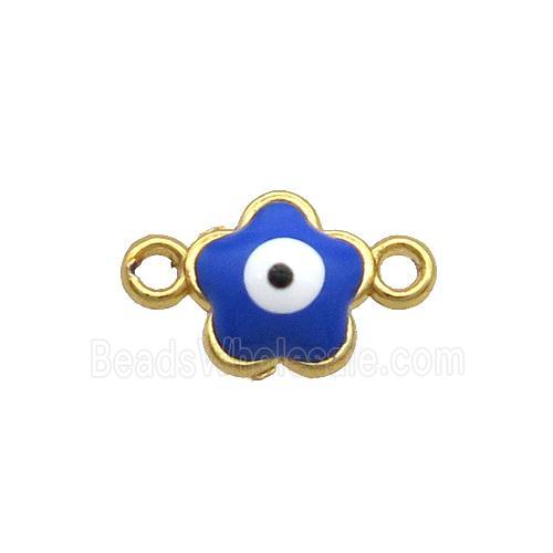 Copper Flower Evil Eye Connector Blue Enamel Gold Plated
