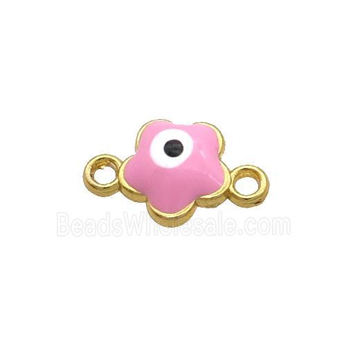 Copper Flower Evil Eye Connector Pink Enamel Gold Plated