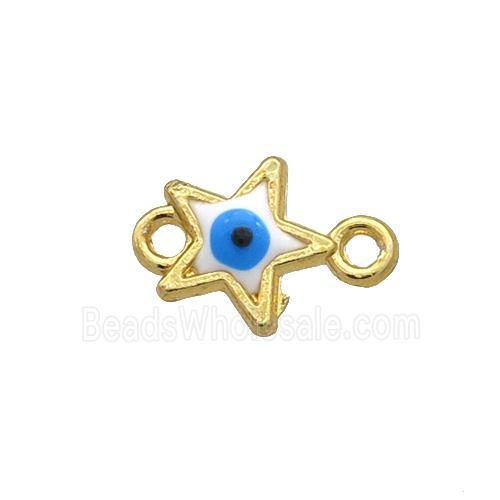 Copper Star Evil Eye Connector White Enamel Gold Plated
