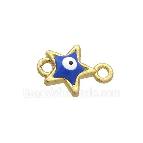 Copper Star Evil Eye Connector Blue Enamel Gold Plated