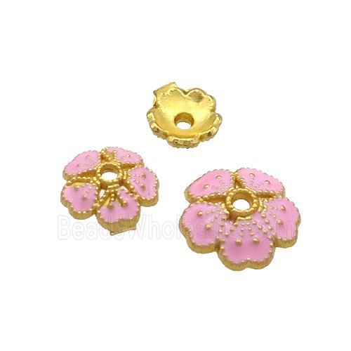 Copper Beadcaps Pink Enamel Gold Plated