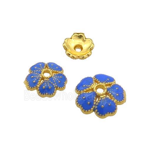 Copper Beadcaps Blue Enamel Gold Plated