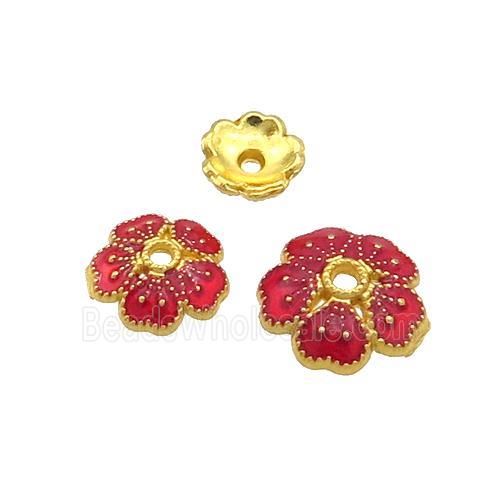 Copper Beadcaps Red Enamel Gold Plated