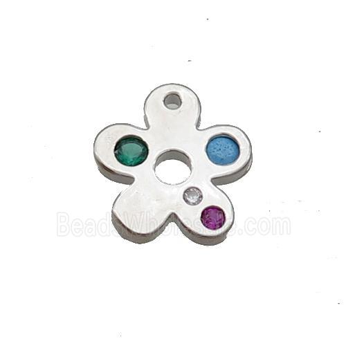 Copper Flower Spacer Beads Pave Zircon Platinum Plated