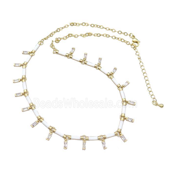 Copper Necklace Pave Zircon White Enamel Gold Plated