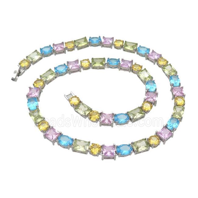 Copper Necklace Pave Crystal Glass Multicolor Platinum Plated