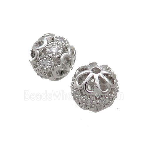 Round Copper Beads Pave Zircon Platinum Plated