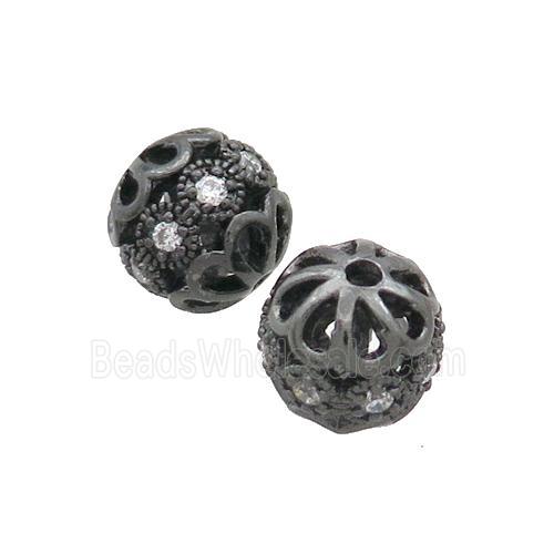 Round Copper Beads Pave Zircon Black Plated