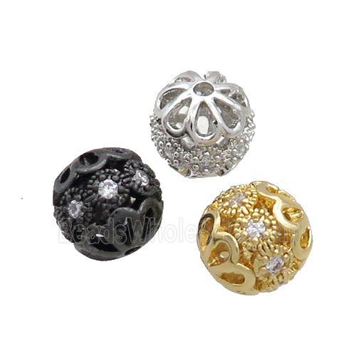 Round Copper Beads Pave Zircon Mixed