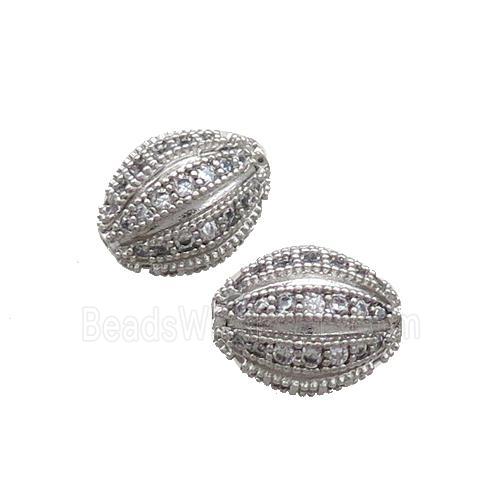 Copper Rice Beads Pave Zircon Platinum Plated