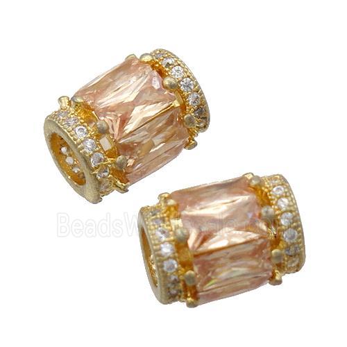 copper tube beads pave zircon, gold plated