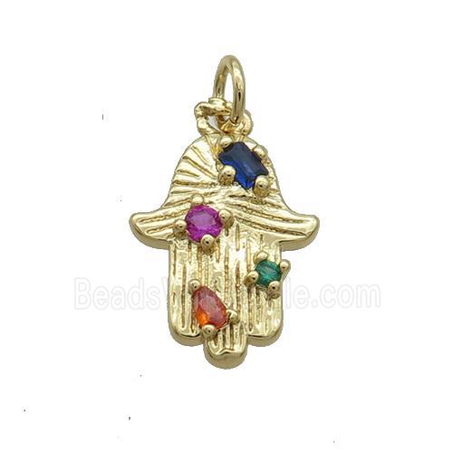 Copper Hamsahand Pendant Pave Zircon Gold Plated
