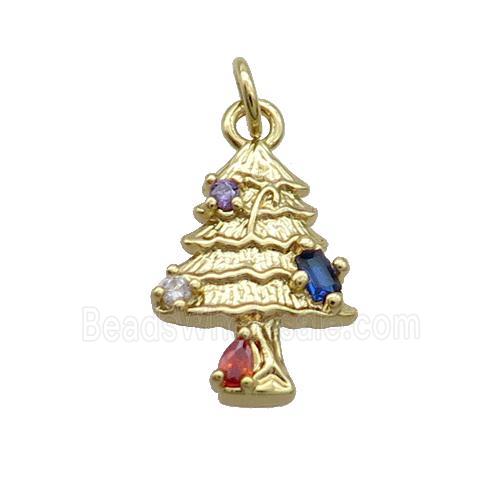 Copper Christmas Tree Pendant Pave Zircon Gold Plated