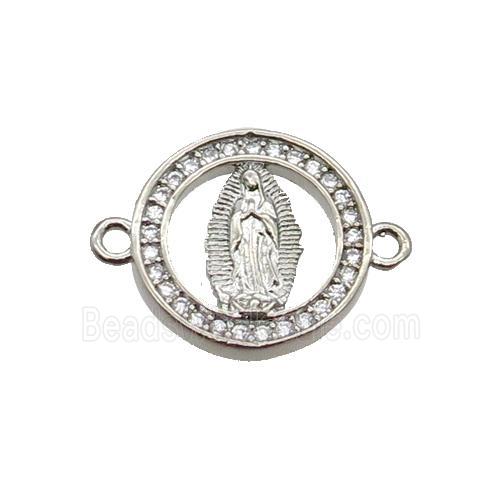 Copper Circle Connector Pave Zircon Virgin Mary Platinum Plated