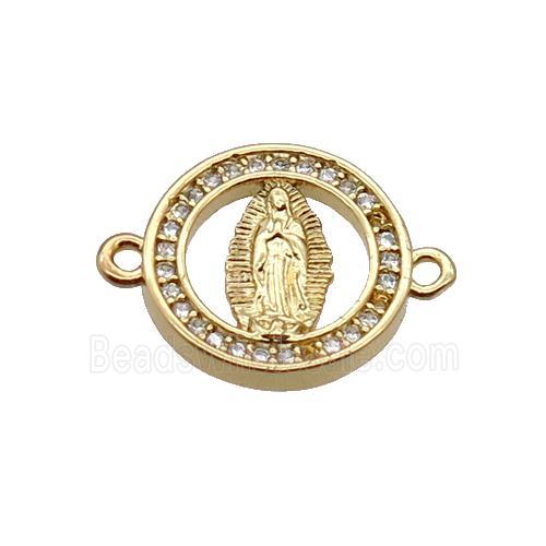 Copper Circle Connector Pave Zircon Virgin Mary Religious Gold Plated