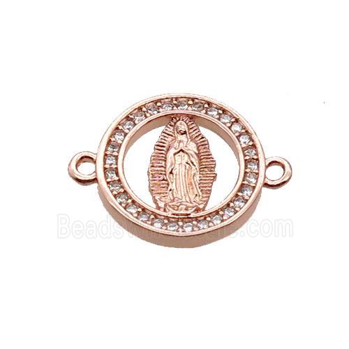 Copper Circle Connector Pave Zircon Virgin Mary Rose Gold
