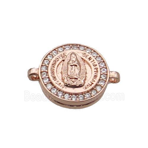 Copper Circle Connector Pave Zircon Virgin Mary Rose Gold