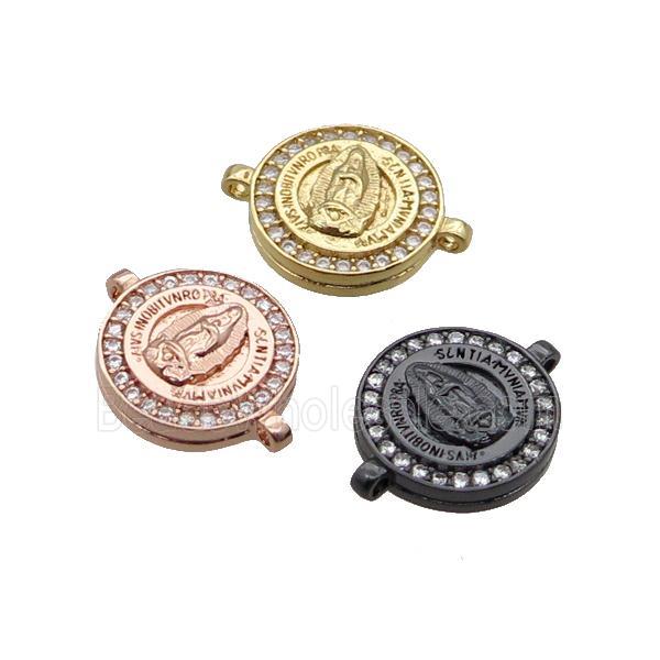 Copper Circle Connector Pave Zircon Virgin Mary Mixed