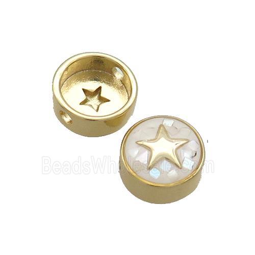 Copper Button Beads Pave Shell White Star Gold Plated