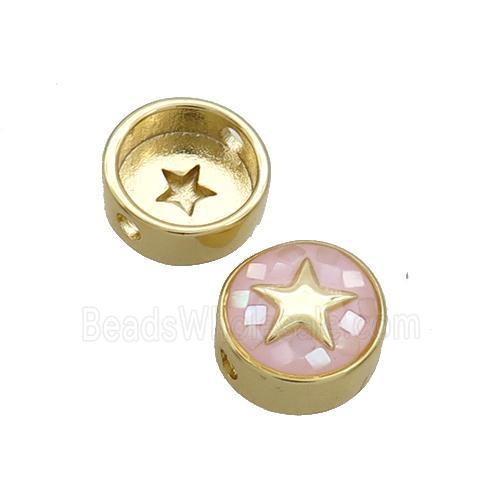 Copper Button Beads Pave Shell Pink Star Gold Plated