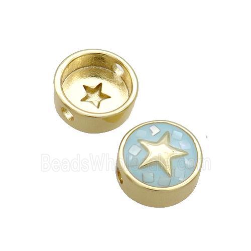 Copper Button Beads Pave Shell Aqua Star Gold Plated