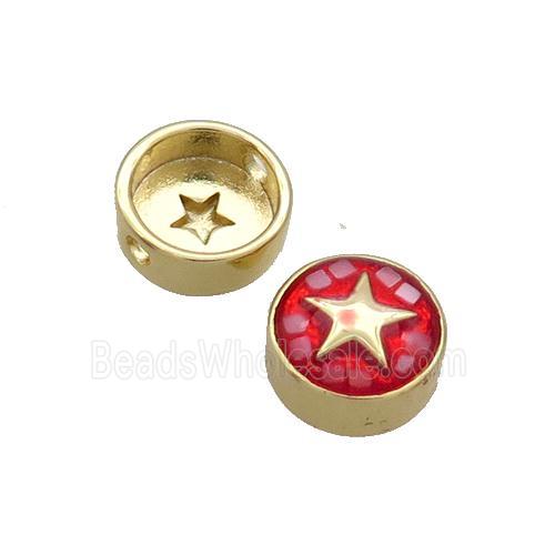 Copper Button Beads Pave Shell Red Star Gold Plated