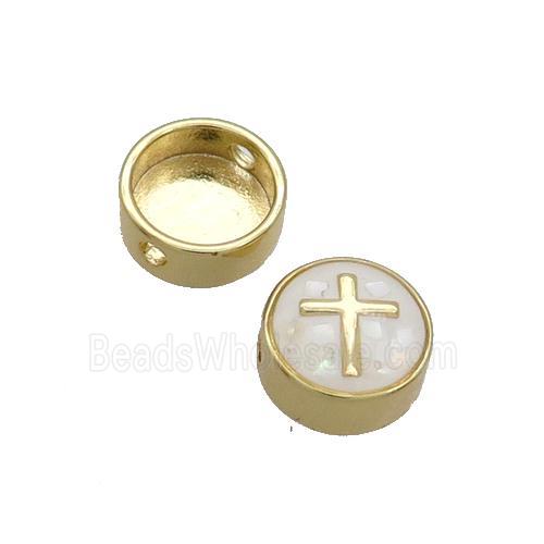 Copper Button Beads Pave Shell White Cross Gold Plated