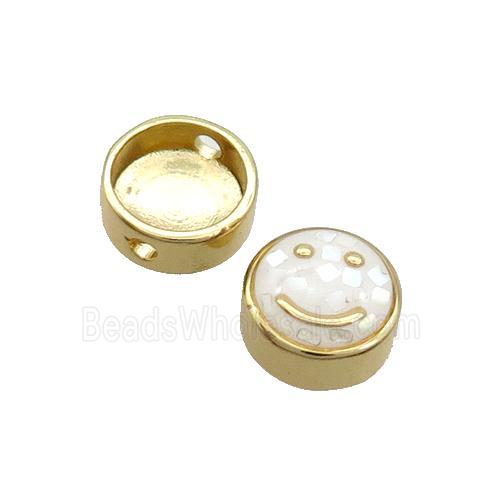 Copper Button Beads Pave Shell White Smileface Gold Plated