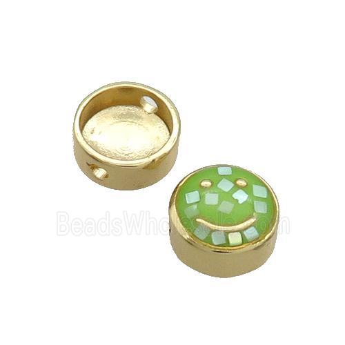 Copper Button Beads Pave Shell Green Smileface Gold Plated