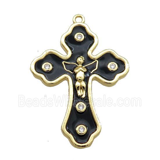 Copper Cross Pendant Black Enamel Gold Plated