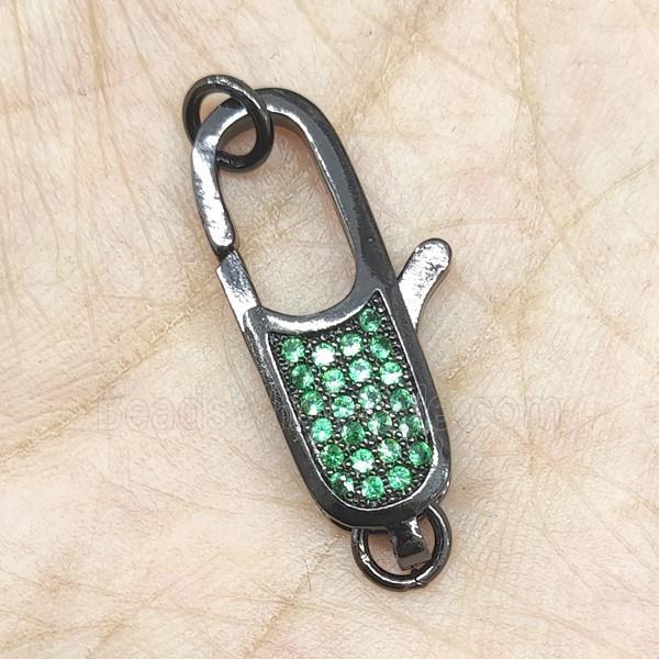 Copper Lobster Clasp Pave Green Zircon Black Plated