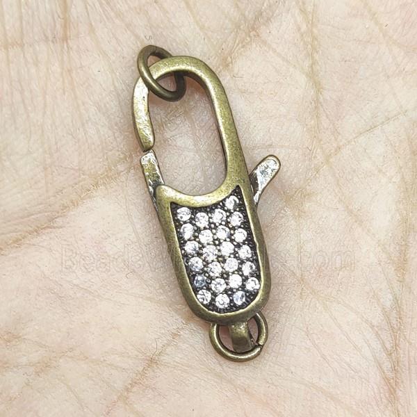 Copper Lobster Clasp Pave Zircon Antique Bronze