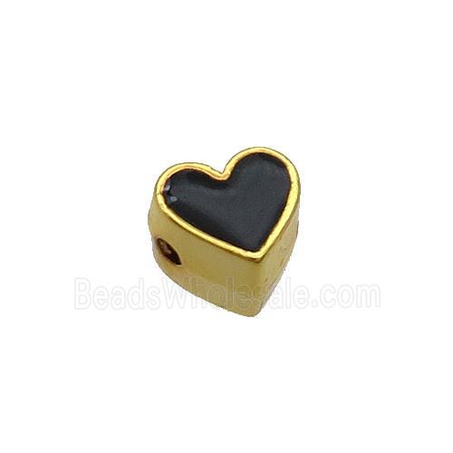 Copper Heart Beads Black Enamel Gold Plated