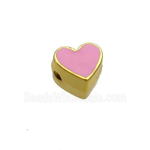 Copper Heart Beads Pink Enamel Gold Plated