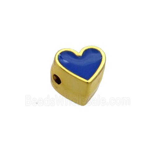 Copper Heart Beads Blue Enamel Gold Plated