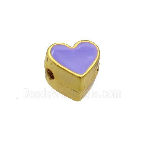 Copper Heart Beads Lavender Enamel Gold Plated