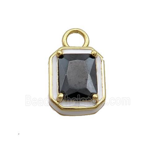 Copper Rectangle Pendant Pave Black Crystal Glass White Enamel Gold Plated