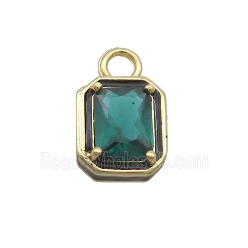 Copper Rectangle Pendant Pave Green Crystal Glass Black Enamel Gold Plated