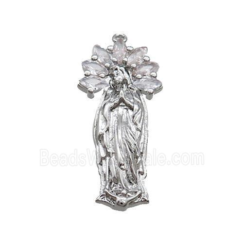 Copper Pendant Pave Zircon Virgin Mary Platinum Plated