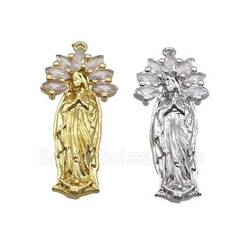 Copper Pendant Pave Zircon Virgin Mary Religious Mixed