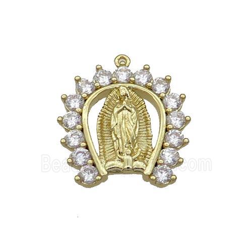 Copper Pendant Pave Zircon Virgin Mary Gold Plated