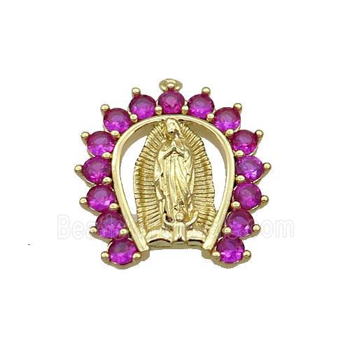Copper Pendant Pave Zircon Virgin Mary Gold Plated