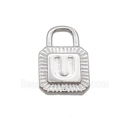 Copper Lock Pendant U-Letter Platinum Plated