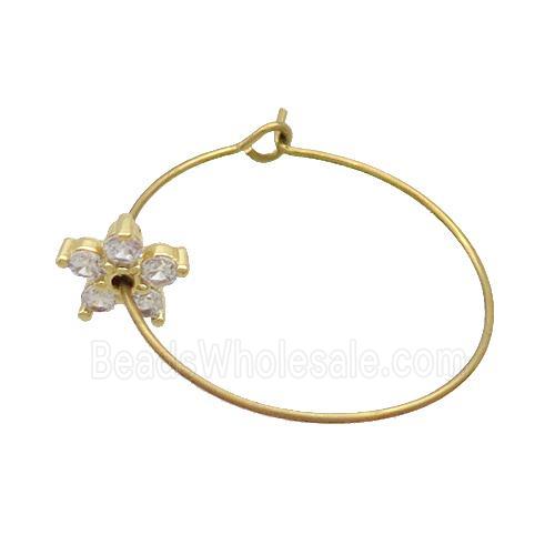 Copper Hook Earring Pave Zircon Flower Gold Plated