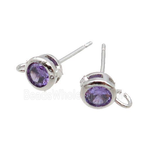 Copper Stud Earring Pave Purple Crystal Glass Platinum Plated