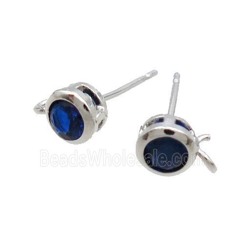 Copper Stud Earring Pave Blue Crystal Glass Platinum Plated