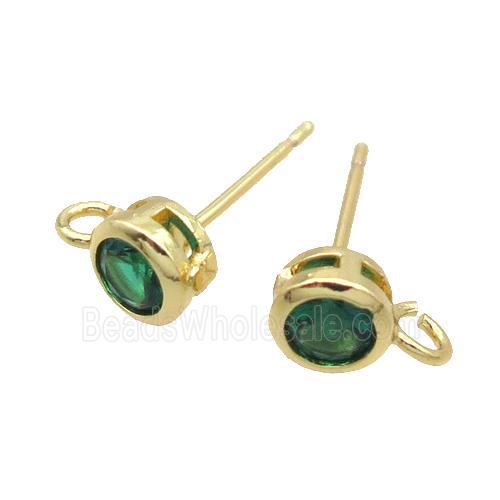 Copper Stud Earring Pave Green Crystal Glass Gold Plated