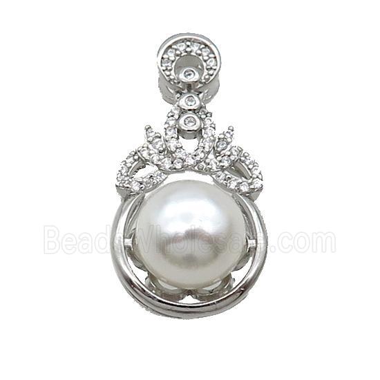 Copper Pendant Pave Pearlized Shell Platinum Plated