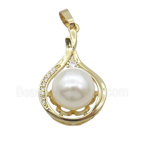 Copper Pendant Pave Pearlized Shell Gold Plated